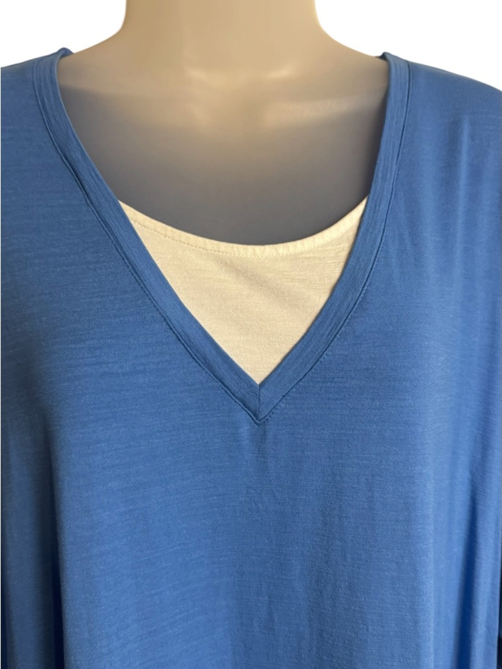 J. Jill Blue V-Neck 3/4 Sleeves Relaxed *LAYERED LOOK* Top LARGE #11 - Picture 2 of 8